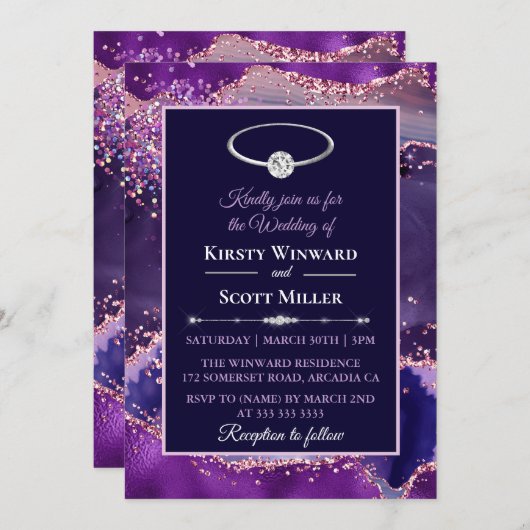 Paarse roze bruisteraarbruid kaart (Voorkant / Achterkant)