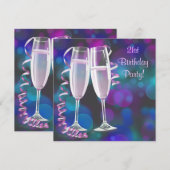Paarse Roze Champagne Vrouwen 21ste Verjaardagsfee Kaart (Voorkant / Achterkant)