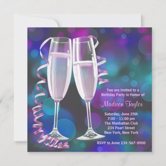 Paarse Roze Champagne Vrouwen 21ste Verjaardagsfee Kaart (Achterkant)