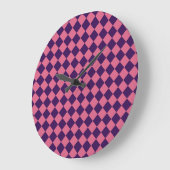 Paarse Roze Checker Diamantpatroon Grote Klok (Hoek)