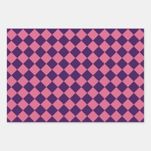 Paarse Roze Checker Diamantpatroon Inpakpapier Vel (Voorkant 3)