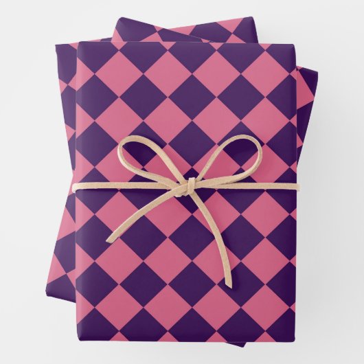 Paarse Roze Checker Diamantpatroon Inpakpapier Vel (In situ)
