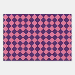 Paarse Roze Checker Diamantpatroon Inpakpapier Vel