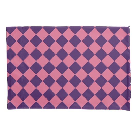 Paarse Roze Checker Diamantpatroon Kussensloop (Voorkant-Links)