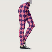 Paarse Roze Checker Diamantpatroon Leggings (Rechts)