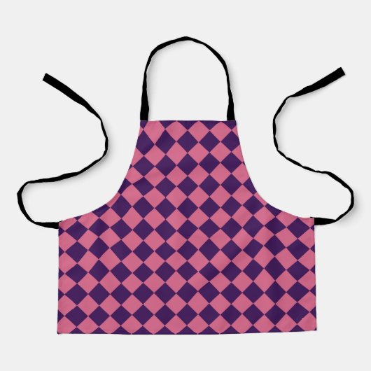 Paarse Roze Checker Diamantpatroon Schort (Voorkant)