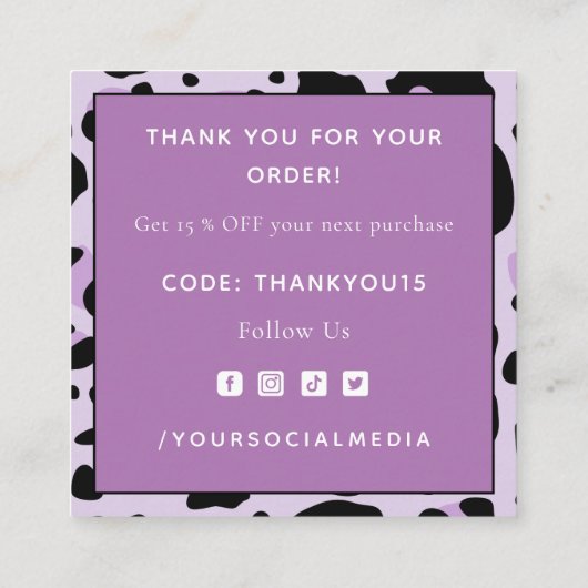 Paarse roze Cheetah Leopard print spots Dank je Vierkante Visitekaartje (Achterkant)