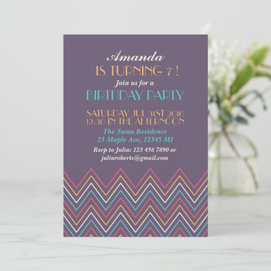 Paarse roze Chevron Birthday Kaart (Staand voorkant)