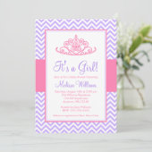 Paarse roze Chevron Princess Crown Baby shower Kaart (Staand voorkant)