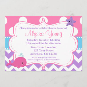 Paarse roze Chevron Whale Invitation Kaart