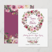 Paarse Roze Chique Roos Bloemen Bruiloft Save the  Date (Voorkant / Achterkant)