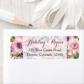 Paarse roze chique Roos bloemenbruiloft adreslabel Etiket (Insitu)