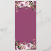 Paarse roze chique Roos bloemenbruiloft menu (Achterkant)