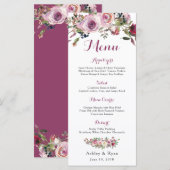 Paarse roze chique Roos bloemenbruiloft menu (Voorkant / Achterkant)