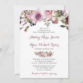 Paarse roze chique Roos bloemenbruiloft uitnodigin Kaart (Voorkant)