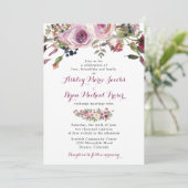 Paarse roze chique Roos bloemenbruiloft uitnodigin Kaart (Staand voorkant)