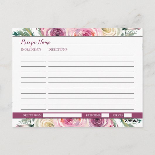 Paarse roze chique Roos bloemrecept Kaart (Achterkant)