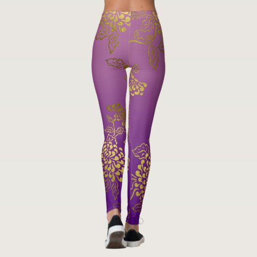 Paarse Roze Chrysanthemum Ombre Fade Leggings (Achterkant)