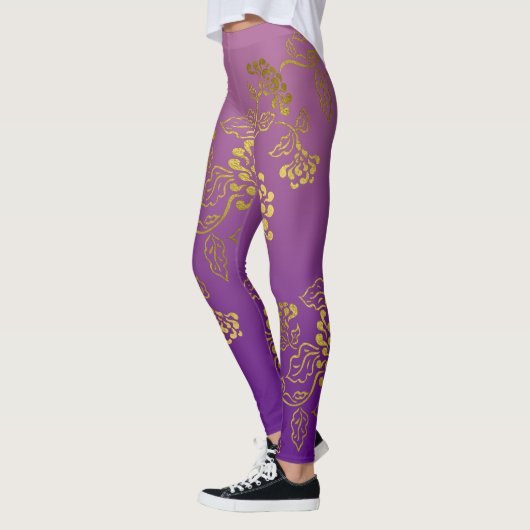 Paarse Roze Chrysanthemum Ombre Fade Leggings (Links)