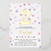 Paarse roze Confetti Toddler Kind Birthday Folie Uitnodiging (Voorkant)