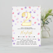 Paarse roze Confetti Toddler Kind Birthday Folie Uitnodiging (Staand Voorkant)