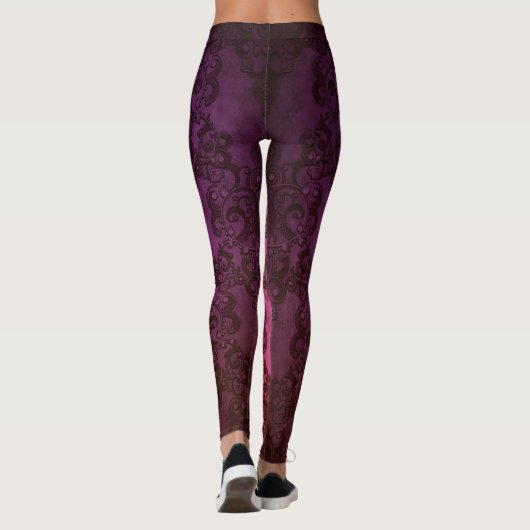 Paarse roze Damask Boho Style Leggings (Achterkant)