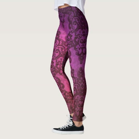 Paarse roze Damask Boho Style Leggings (Links)