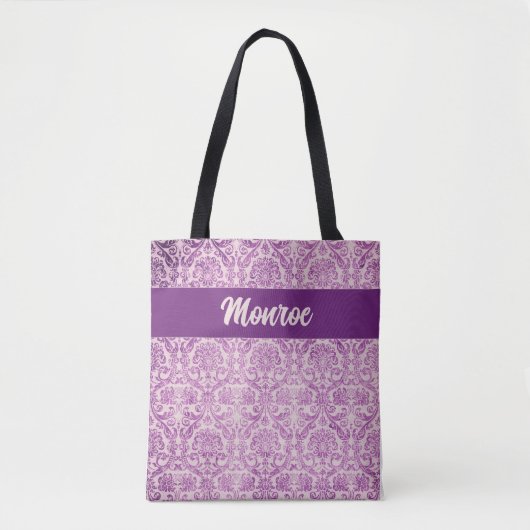 Paarse roze damast tote bag (Voorkant)