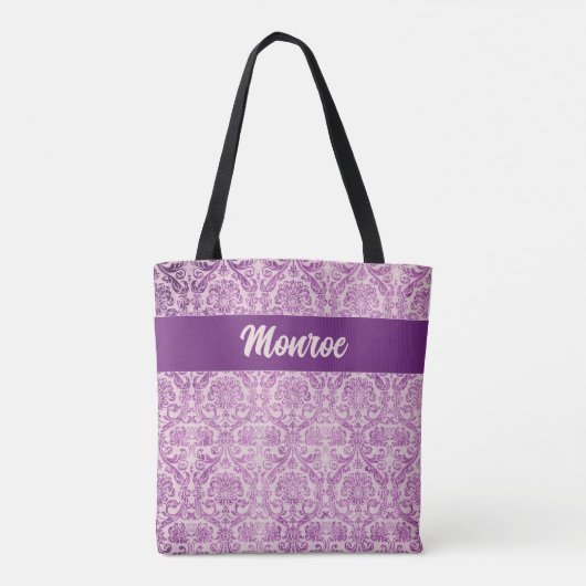Paarse roze damast tote bag (Achterkant)