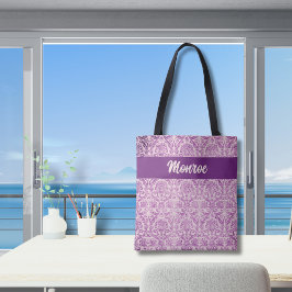 Paarse roze damast tote bag
