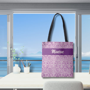 Paarse roze damast tote bag