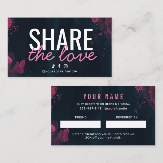 Paarse roze deelt de Love Reference Card Visitekaartje (Voorkant / Achterkant)