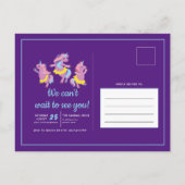 Paarse roze delende unicorn Kinder geboortedag Uitnodiging Briefkaart (Achterkant)