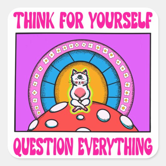 Paarse roze denk voor jezelf kat vierkante sticker (Voorkant)