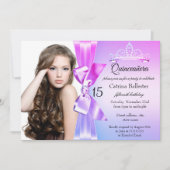 Paarse roze Diamond Bow Tiara Quinceanera Invite Kaart (Voorkant)
