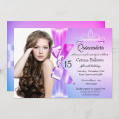 Paarse roze Diamond Bow Tiara Quinceanera Invite Kaart (Voorkant / Achterkant)