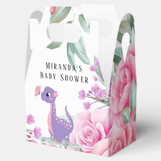 Paarse roze dinosaur Butterfly Girl Baby shower Bedankdoosjes (Geopend)