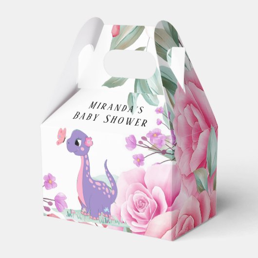 Paarse roze dinosaur Butterfly Girl Baby shower Bedankdoosjes (Voorkant Zijde)