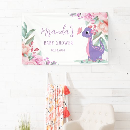 Paarse roze dinosaur Butterfly Girl Baby shower Spandoek (Insitu)