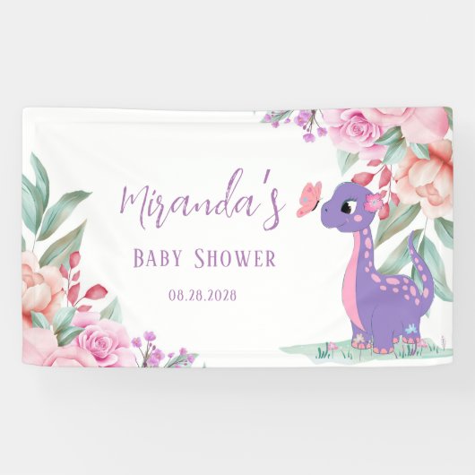 Paarse roze dinosaur Butterfly Girl Baby shower Spandoek (Horizontaal)