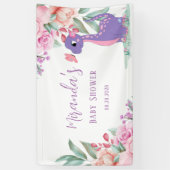 Paarse roze dinosaur Butterfly Girl Baby shower Spandoek (Verticaal)