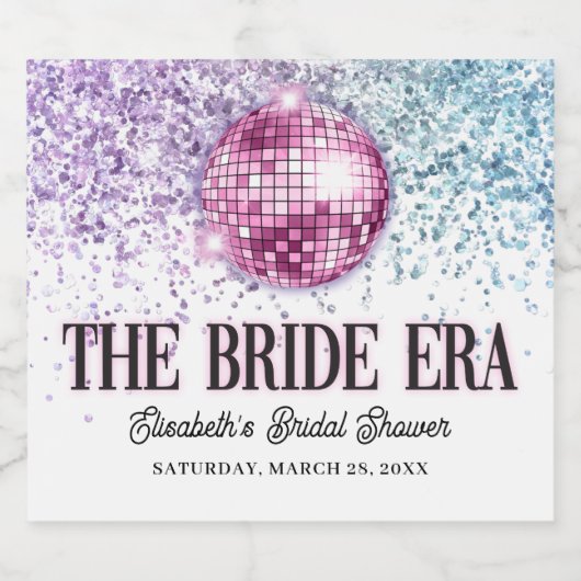 Paarse Roze Disco Bride Era Vrijgezellenfeest Sparkling Wijnetiket (Enkel label)