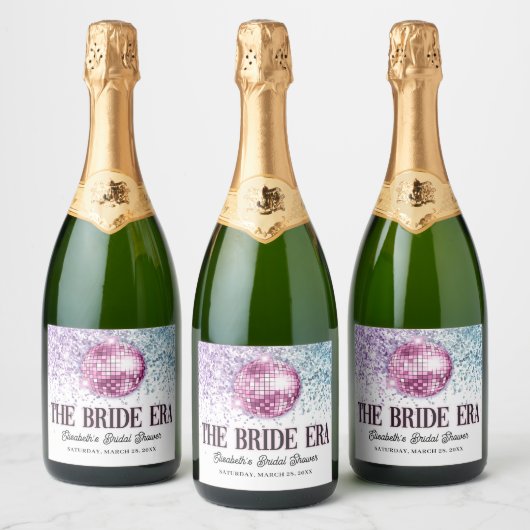 Paarse Roze Disco Bruid Era Bruiloft Sparkling Wijnetiket (Flessen)