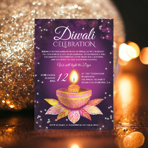 Paarse roze Diwali Lampen licht illustratiescript Kaart