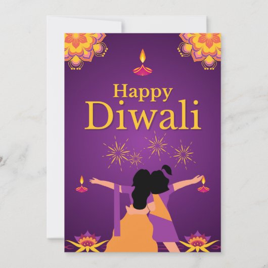 Paarse roze Diwali licht illustratie Kaart (Achterkant)
