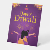 Paarse roze Diwali licht illustratie Reclamebord Met Voetstuk (Voorkant)