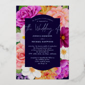 Paarse roze donkerblauwe Roos gouden bruiloft Folie Uitnodiging (Achterkant)