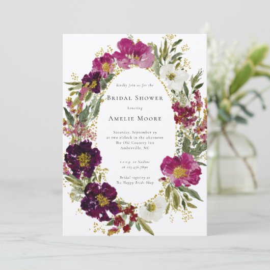 Paarse Roze Donkere Bloem Krans Vrijgezellenfeest Kaart (Staand voorkant)