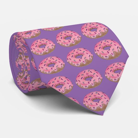 Paarse roze Donut Doughnut Donuts Sprinkles Stropd Stropdas (Opgerold)