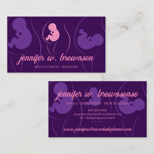 Paarse Roze Doula Geboorte Zwanger Goud Baby Pasge Visitekaartje (Voorkant / Achterkant)